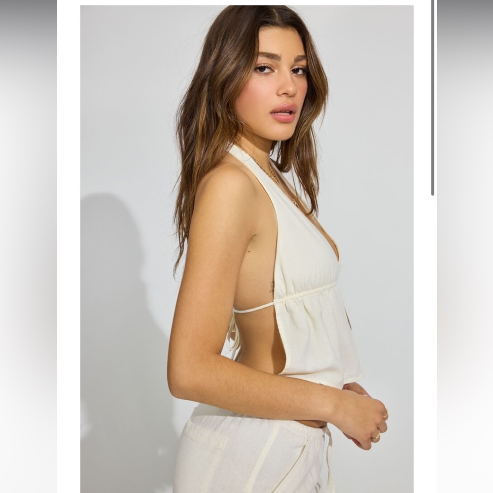 Linen Tie Back Halter Top XXS snow white
